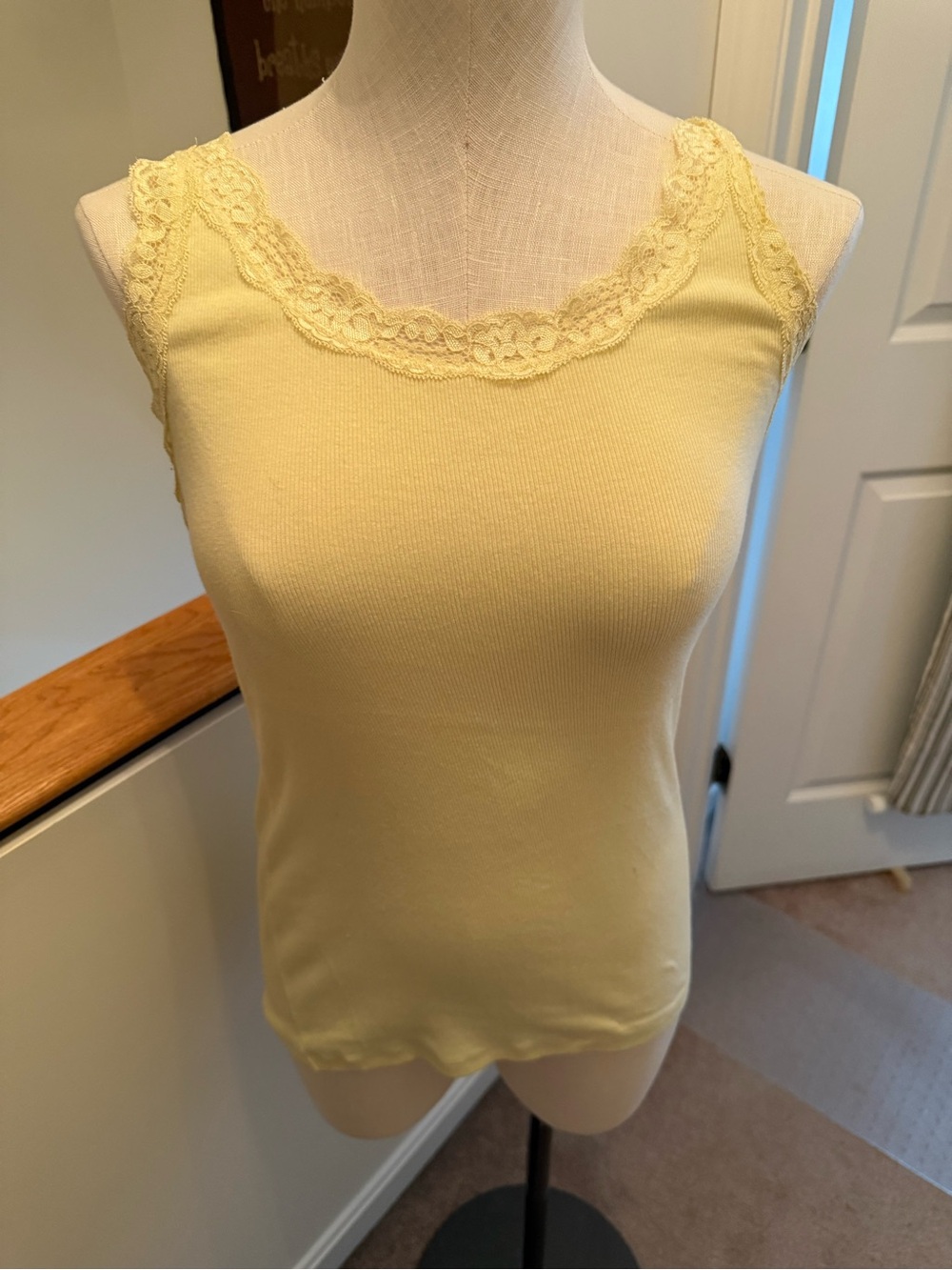 Faded Glory Pale Yellow Lace-Trim Camisole